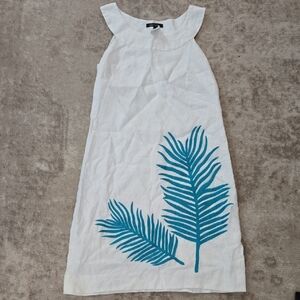 Karen Kane Size Medium 100% Linen Acetate Leaf Embroidery Shift Dress